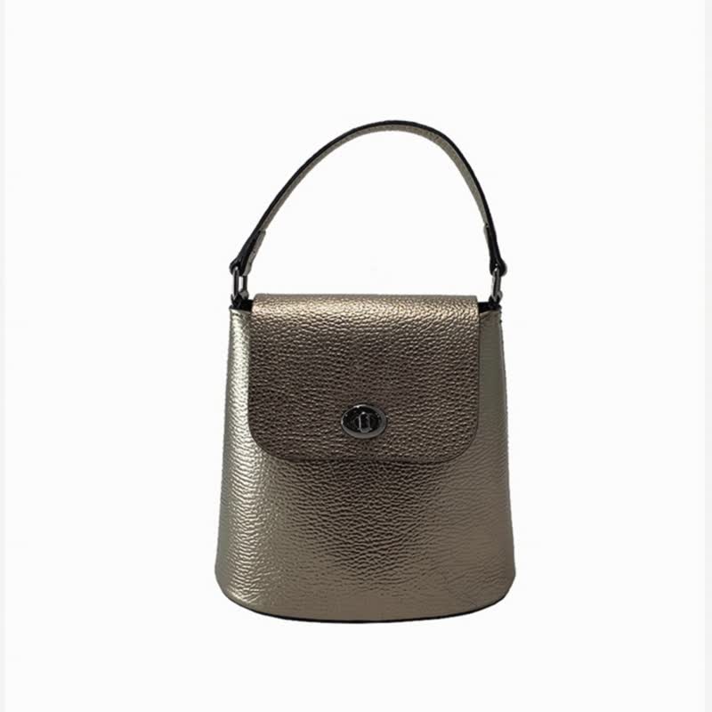 [Made in Italy] Glance low-key metal pebbled bag - Drawstring Bags - Genuine Leather Silver