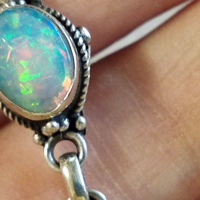Natural Faceted Opal Bracelet Nepal Handmade 925 Sterling Silver Graduation - Bracelets - Semi-Precious Stones 
