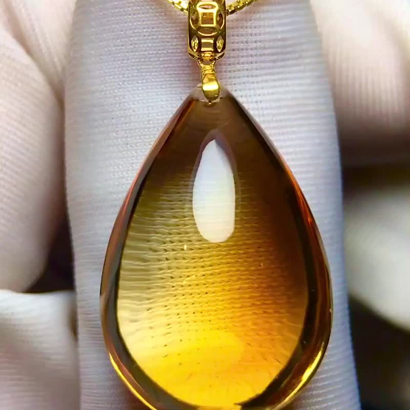 純天然極品巴西黃水晶水滴吊墜    18k金鑲嵌  晶體透徹干淨無瑕 - 吊飾/掛飾 - 水晶 