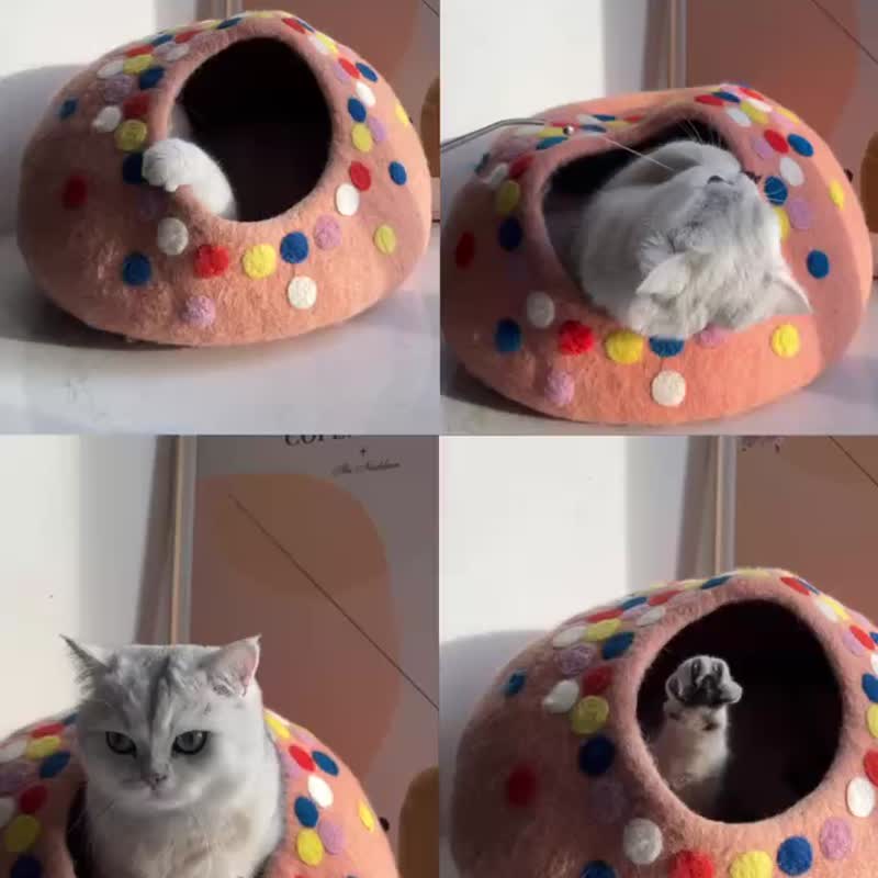 Cat Cave Wool Bed Fully Enclosed Candy House - ที่นอนสัตว์ - ขนแกะ สึชมพู