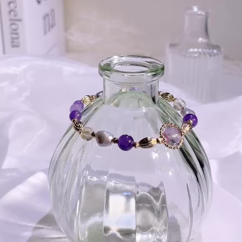 香榭浮光  紫水晶 | 巴洛克淡水珍珠 | 金髮晶 |水晶手鍊 A03-2 - 手鍊/手環 - 水晶 紫色