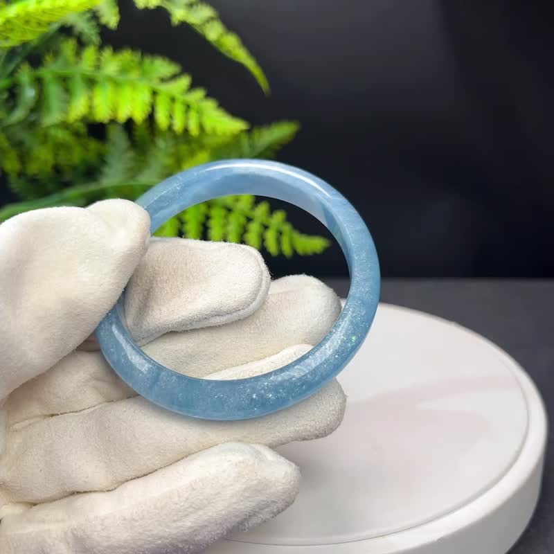 精品 海藍寶手镯 53MM 冰潤彩虹閃片 藍色寶石手環 三月生辰魅力 - 手鍊/手環 - 寶石 藍色
