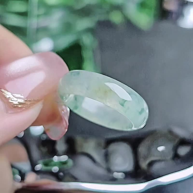 招財|療癒系高冰放光双彩藍飄花|緬甸A貨翡翠戒圈戒指#9.5 - 戒指 - 玉石 