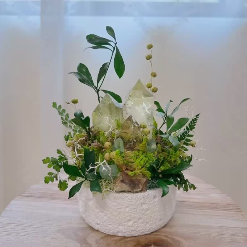 巴西 黃水晶柱_春之交響曲。黃水晶 永生葉材綠植栽 - 盆栽/植栽 - 水晶 黃色