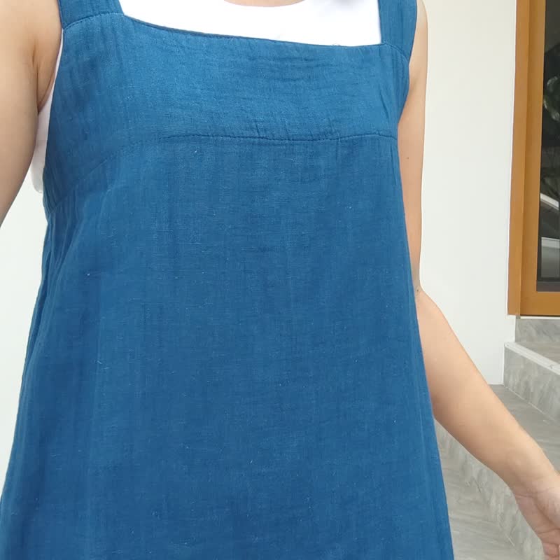 Indigo Salu - 靛藍無袖彈性背心連身裙 - 洋裝/連身裙 - 棉．麻 藍色