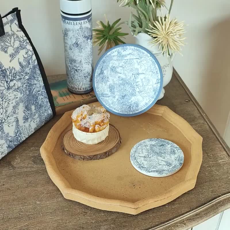 Toile De Jouy 陶瓷杯墊 (陶瓷材質,健康環保吸水力強) - 杯墊 - 瓷 藍色
