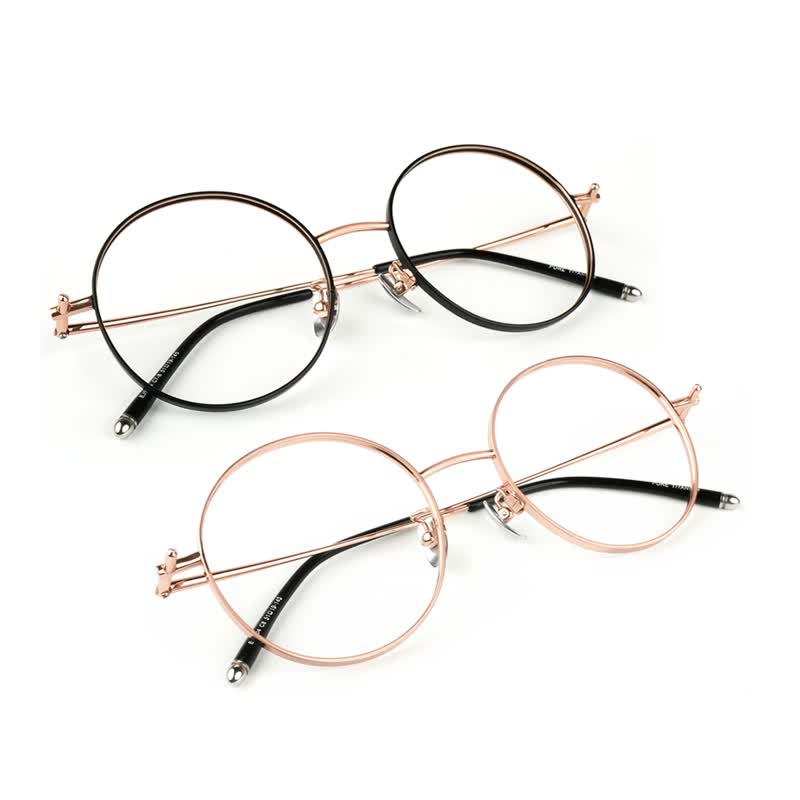 Pure titanium matte large round frame glasses - Glasses & Frames - Precious Metals Gold