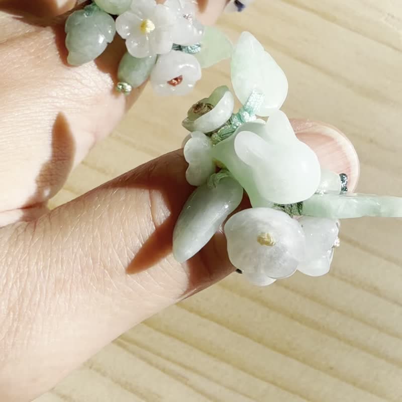 手工玉戒指 — 綠野花園夥伴款 - 戒指 - 玉石 綠色