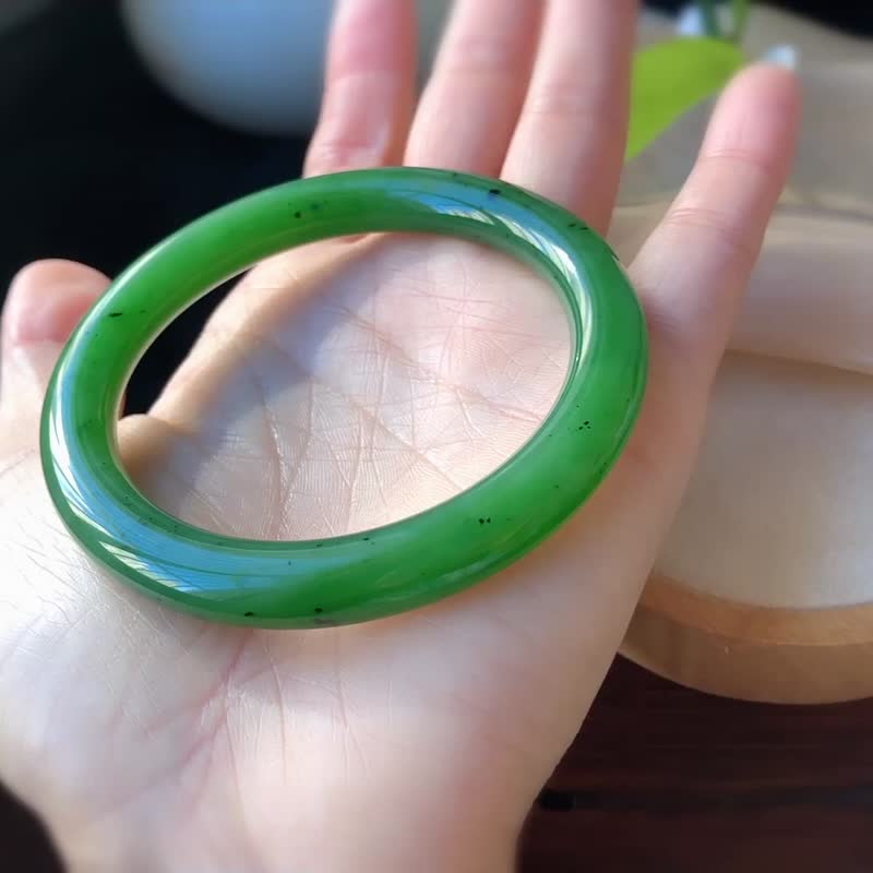 天然和田玉 碧玉手鐲 圈口56.7mm 質地溫潤 - 手鍊/手環 - 玉石 