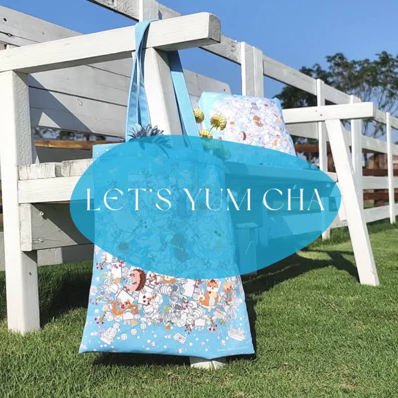 Let's Yum Cha Hong Kong Edition Tote Bag (High Color Fastness) - Handbags & Totes - Polyester Blue