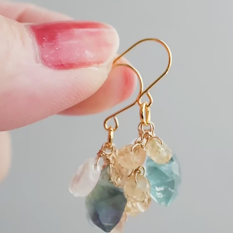 Fluorite Blue Moonstone Imperial Topaz Pierced Earrings Clip-On Earrings Charms - Earrings & Clip-ons - Stone Blue