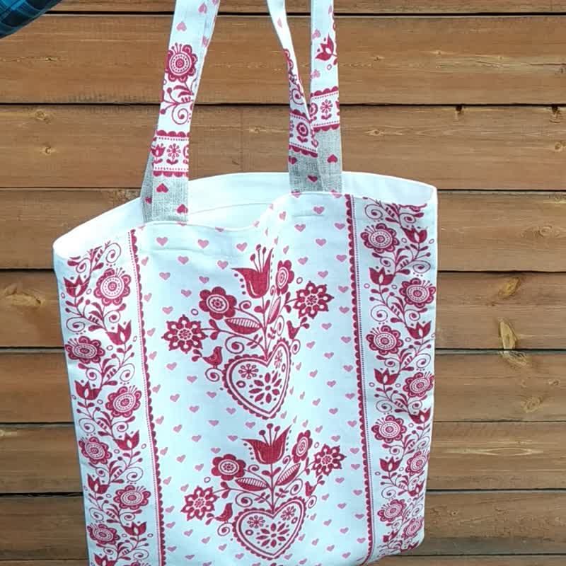 Strong reusable white tote bag, eco friendly, cotton canvas bag, Valentine's - 手提包/手提袋 - 棉．麻 紅色