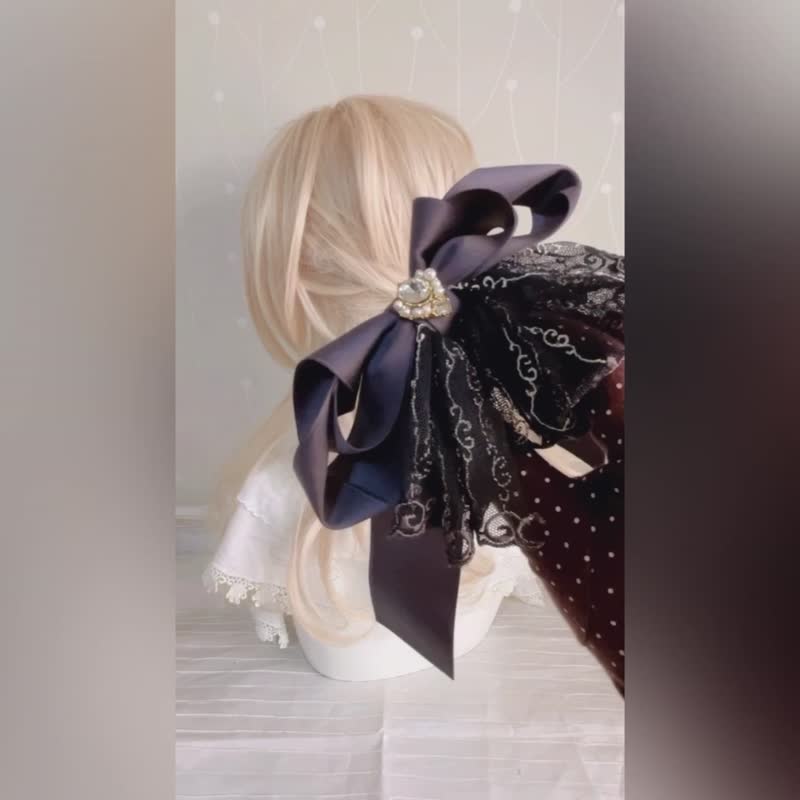 法式蕾絲仙女夾香蕉夾 彈簧夾 髮叉 髮圈 大腸圈髮夾抓夾 鯊魚夾 - 髮夾/髮圈 - 其他材質 灰色