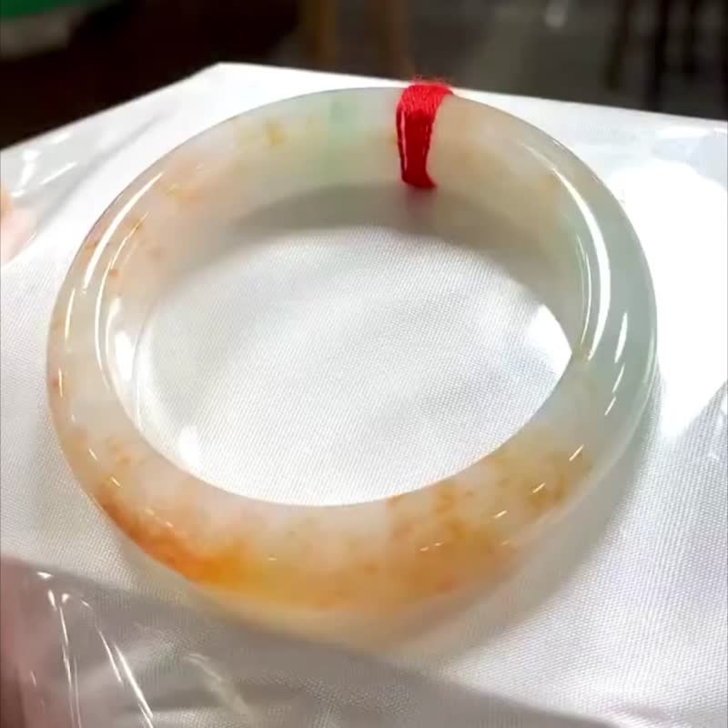 冰種翡翠天然翡翠玉鐲A玉手鐲 • 糯冰種橘色翡翠福鐲 - 手鍊/手環 - 玉石 橘色