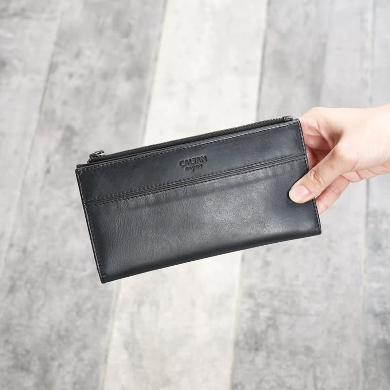 究極の薄くて軽いコインバッグ 本革ロングクリップ-075140 4色 - 財布 - 革 ブラック
