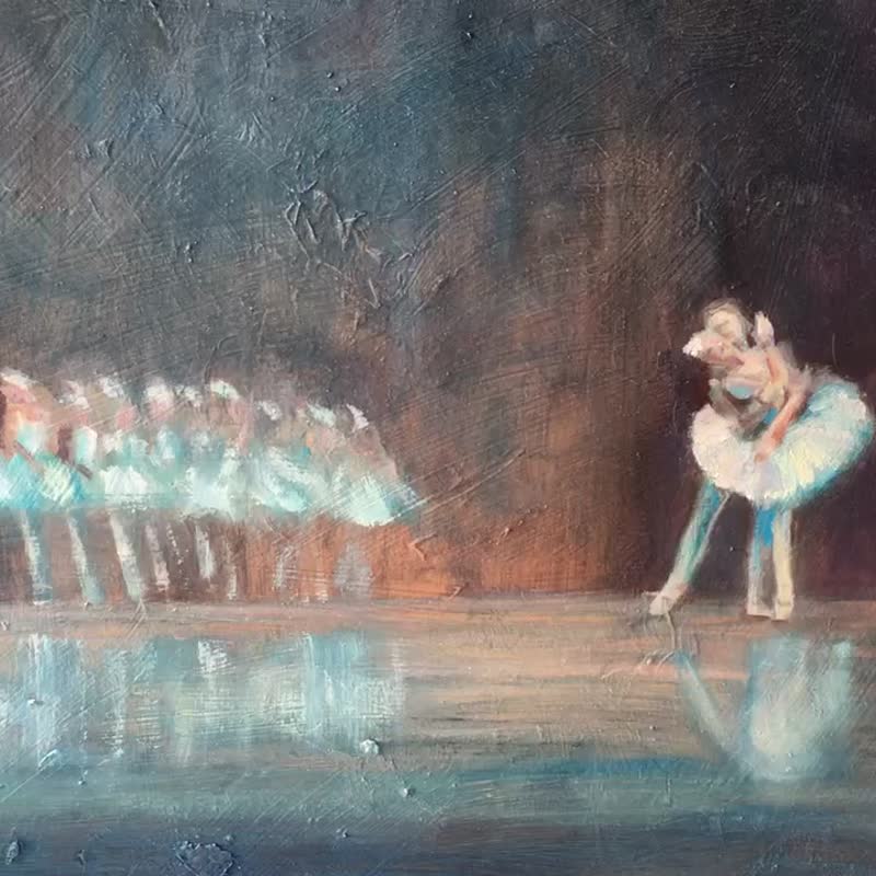 Oil Painting Original Hand Painted Ballerina Impressionist - 壁貼/牆壁裝飾 - 其他材質 藍色