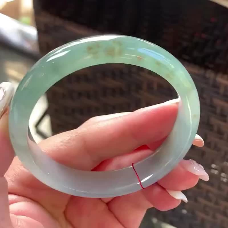冰種 天然翡翠 緬甸 A玉 玉鐲 • 冰種湖綠翡翠福鐲 - 手鍊/手環 - 玉石 綠色