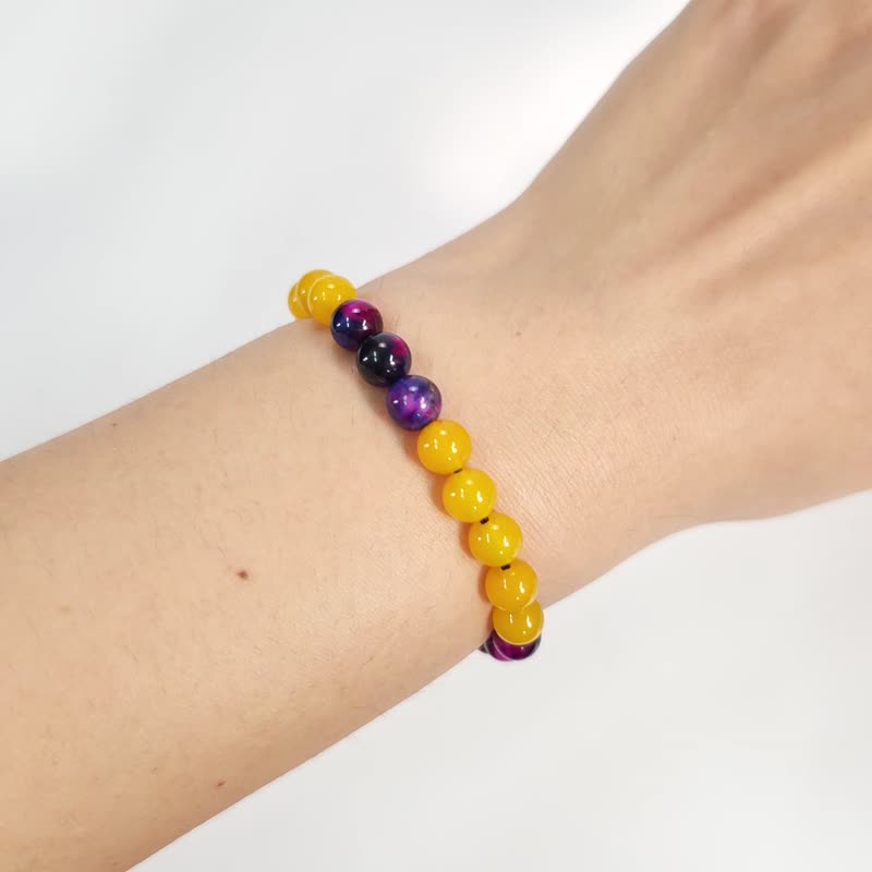 Sunset Light (Blue Purple Stone/Beeswax Yellow Agate) (13cm) - สร้อยข้อมือ - หิน สีส้ม