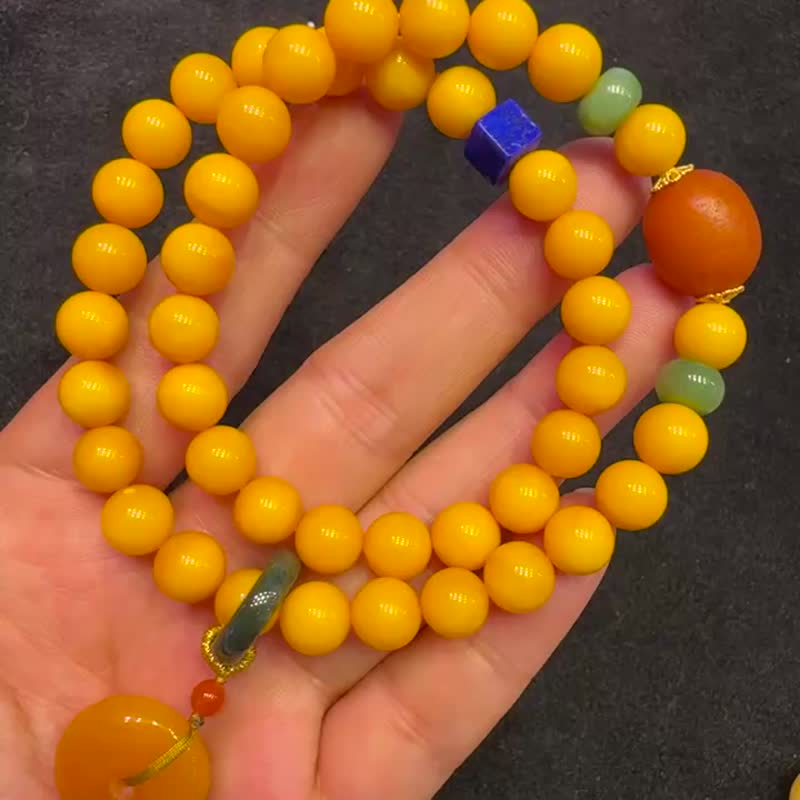 天然頂級俄料滿蜜雞油黃兩圈手鏈 項鏈兩用款 顆顆無暇 - 手鍊/手環 - 水晶 