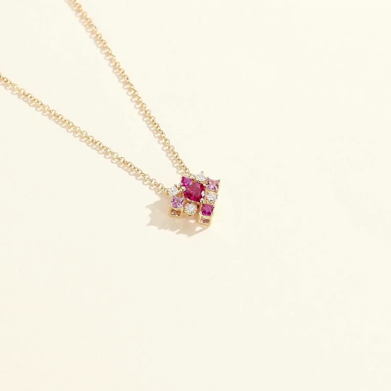 0.19ct main Stone cross Byzantine love diamond ruby ​​18k gold necklace with chain - Necklaces - Gemstone Red