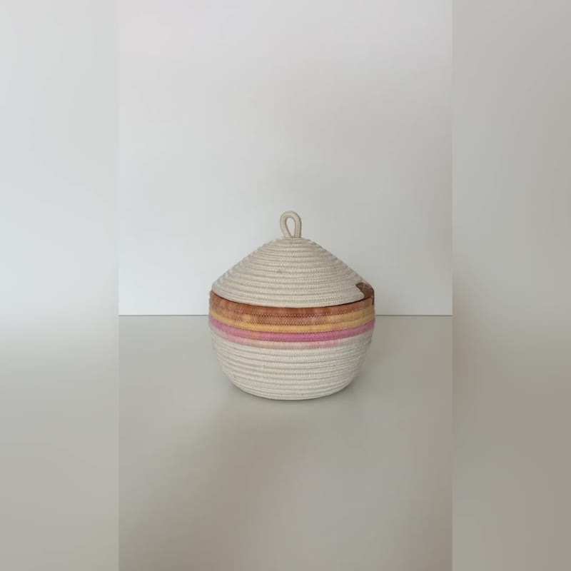 ふた付きコットンロープバスケット 保育園用バスケット 16cm x 16cm - 収納用品 - コットン・麻 ピンク