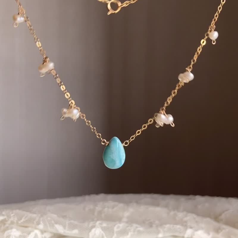 Sea Bubbles14KGF Larimar Necklace / one-of-a-kind - Necklaces - Gemstone Blue