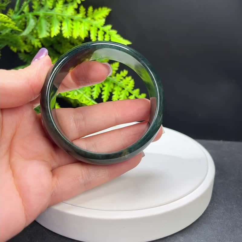 Water Grass Agate Bracelet 57MM | Icy Smooth Full of Grass Floating Flowers Moss Chalcedony Hand Ring | Vibrant Aura Fresh and Elegant - สร้อยข้อมือ - เครื่องประดับพลอย สีเขียว