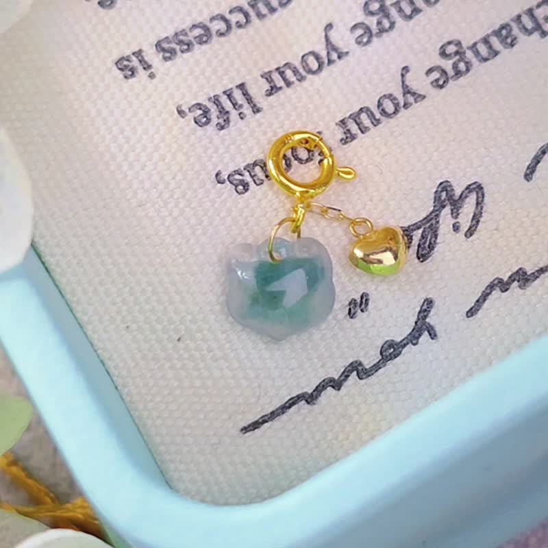 順風順水•招財|純18k金愛心冰膠藍飄花如意|緬甸A貨翡翠隨意扣 - 項鍊 - 玉石 