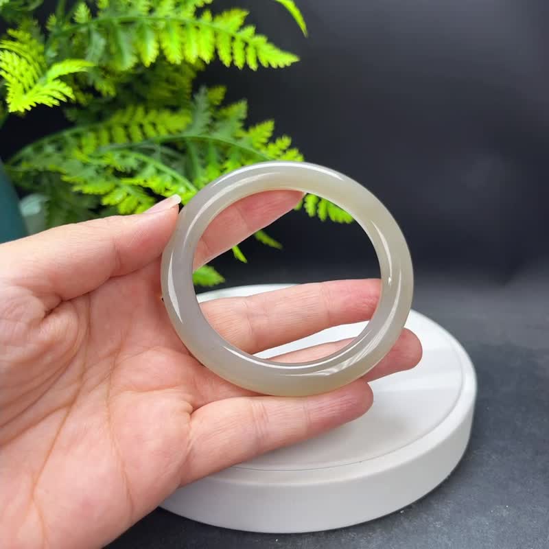 和田玉藕粉煙紫手鐲 58MM 老料飄微糖玉手環 附證書 質地細膩油潤 - 手鍊/手環 - 玉石 
