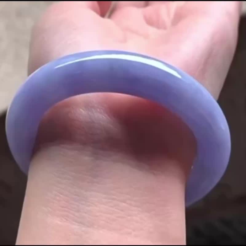 冰種 天然翡翠 緬甸 A玉 玉鐲 • 糯冰種紫藍翡翠圓鐲 - 手鍊/手環 - 玉石 藍色