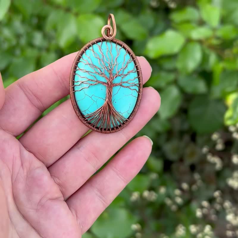 Tree of Life Necklace Copper Wire Wrapped Necklace Healing Stone Necklace - 項鍊 - 半寶石 藍色