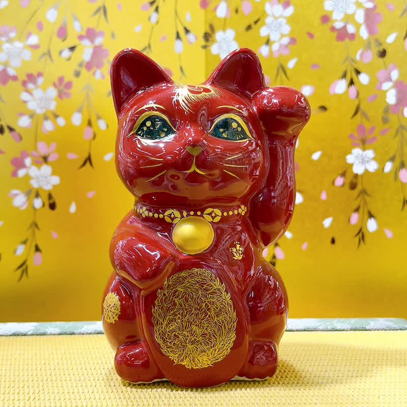 【赤耀龍鳳】日本清水燒招財貓 | 赤地 龍鳳 左 - 擺飾/家飾品 - 瓷 紅色