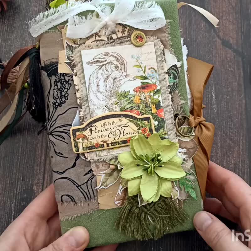Forest nature notebook handmade Birds butterfly journal botanical for sale - 筆記本/手帳 - 紙 綠色