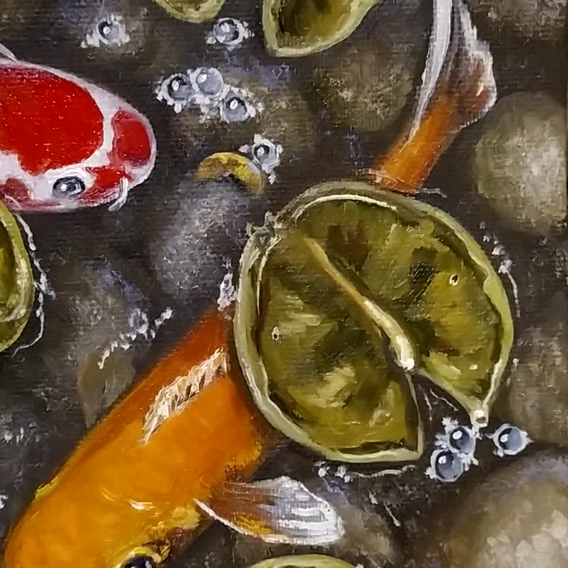 Oil Painting Hand Painted Koi Fish Original Painting  繪畫 手繪油畫 原畫 油畫 - ตกแต่งผนัง - วัสดุอื่นๆ หลากหลายสี