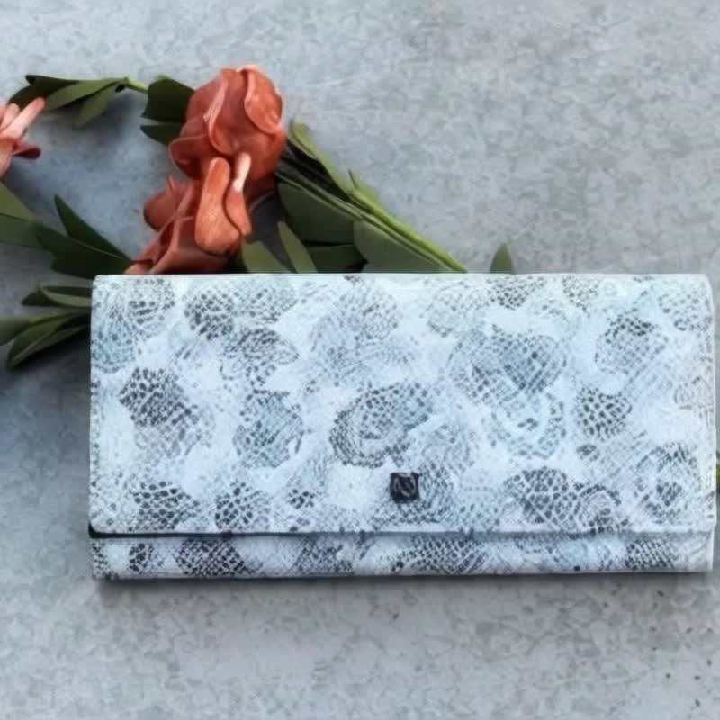 Tosca | Fango CardCase Wallet /藍暗花-真皮卡套 長錢包 - 錢包/皮夾/長短夾 - 真皮 