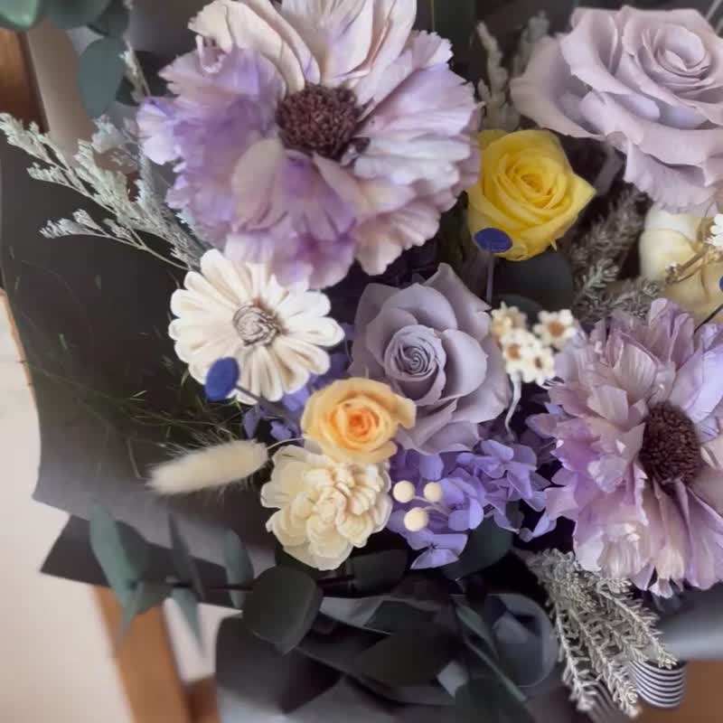 畢業花束 畢業禮物 生日花束 乾燥向日葵 太陽花 紫色花束 乾燥花 - 乾燥花/永生花 - 植物．花 紫色