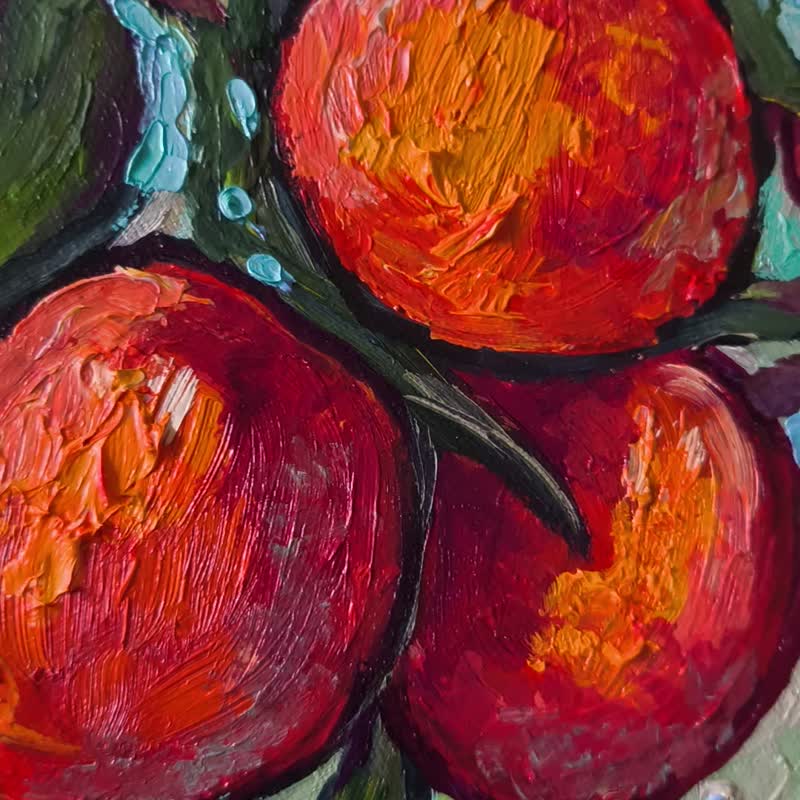 Original Art Oil Painting Tangerines Painting on Canvas Board 20x20cm - เซรามิก - วัสดุอื่นๆ หลากหลายสี