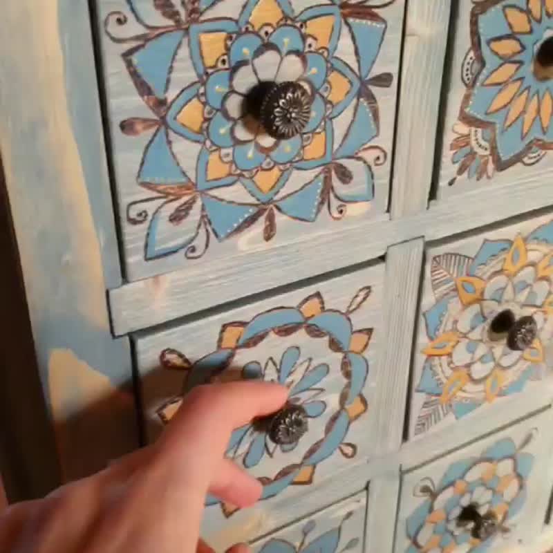 Mini chest of drawers for jewelry - 居家收納/收納盒/儲物盒 - 木頭 藍色