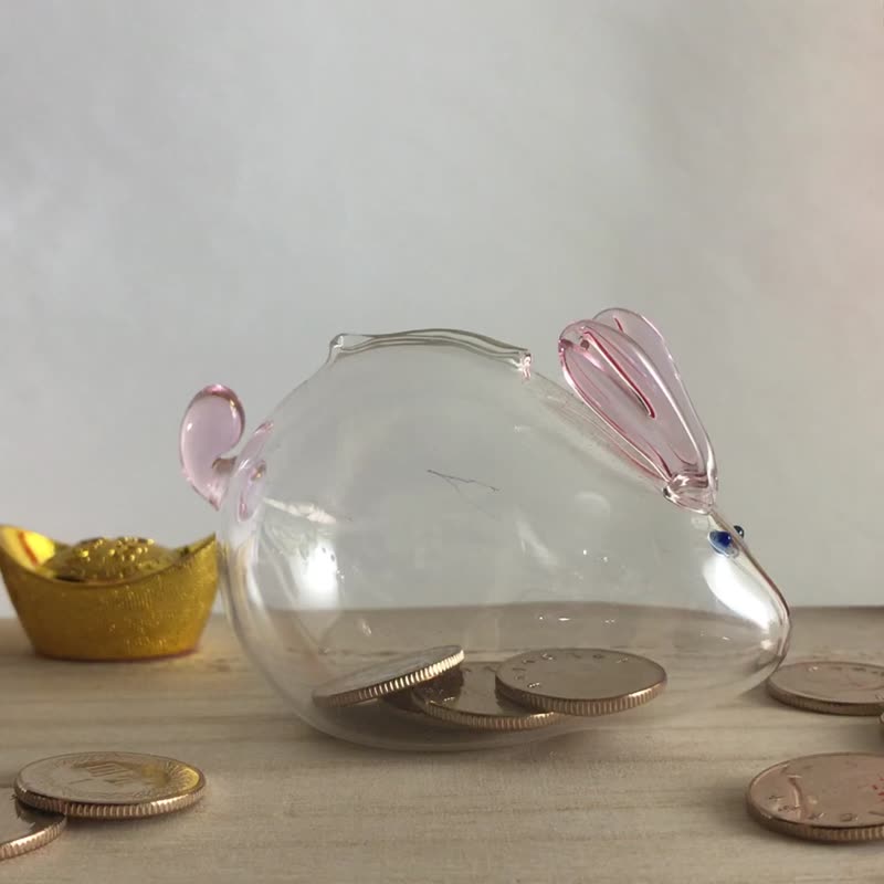One dollar glass piggy bank rabbit - Coin Banks - Glass Pink