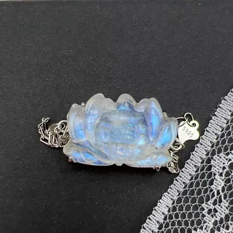 高品藍月光 925純銀手鍊 蓮花雕刻 - 手鍊/手環 - 水晶 