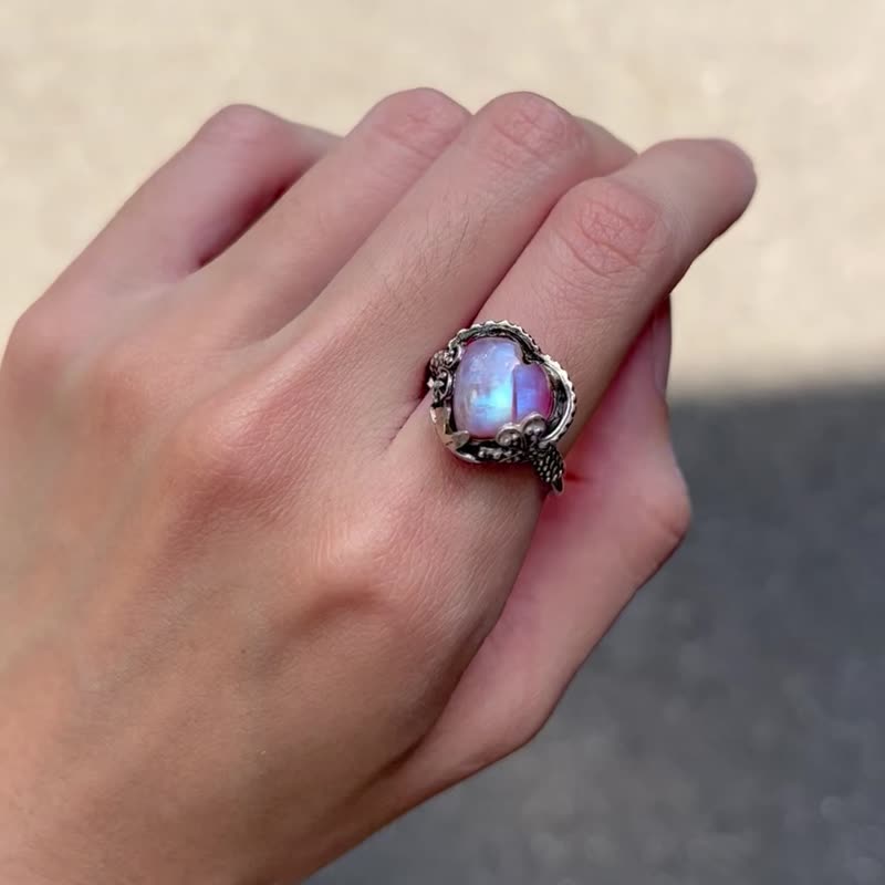 Xiyingyao 925 silver powder moonlight moonstone pink moonstone living ring love ring retro - แหวนทั่วไป - คริสตัล สีเงิน