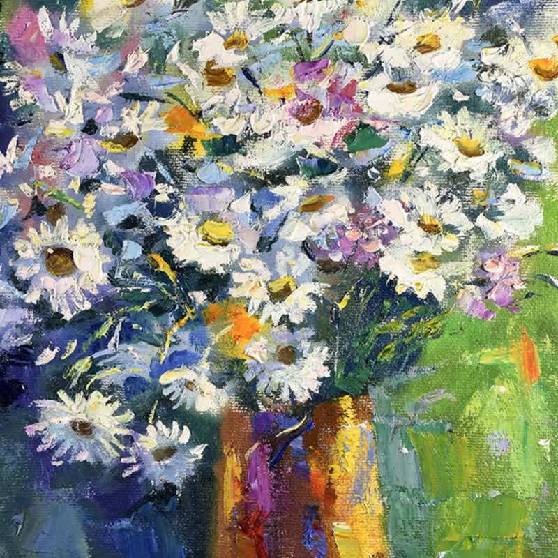 Flower Painting Daisy Original Art Floral Impressionism Artwork Oil Canvas 油畫原作 - 海報/掛畫/掛布 - 其他材質 