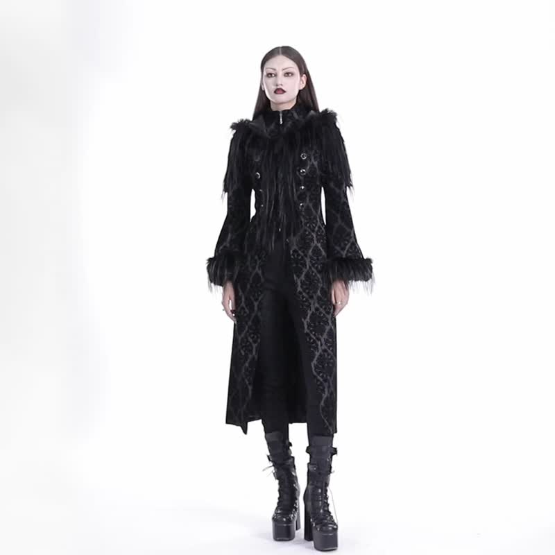 Gothic polar shaman gorgeous jacquard long coat - เสื้อแจ็คเก็ต - วัสดุอื่นๆ สีดำ