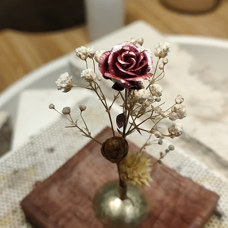 【客製化禮物免費刻字】手工紅銅玫瑰 - 乾燥花/永生花 - 銅/黃銅 紅色