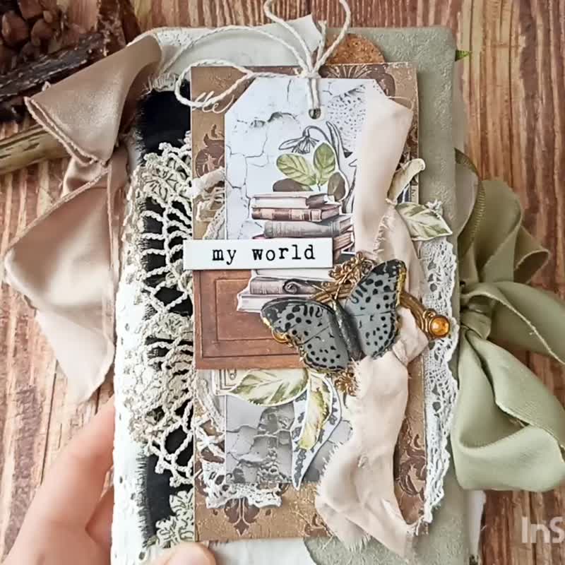 Forest butterfly junk journal handmade Woodland nature notebook for sale - 筆記本/手帳 - 紙 綠色