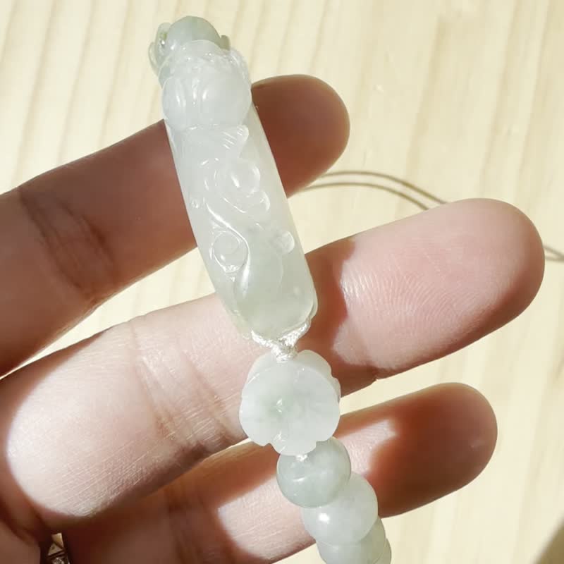 手工編織翡翠手鍊 — 玉蘭與花影 - 手鍊/手環 - 玉石 綠色