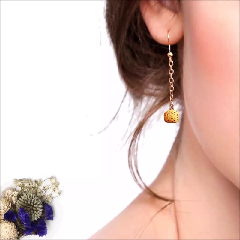 香氛石耳環 黃色香氛石 長版垂墜耳洞式 可注入精油香水 手工耳環 - 耳環/耳夾 - 石頭 