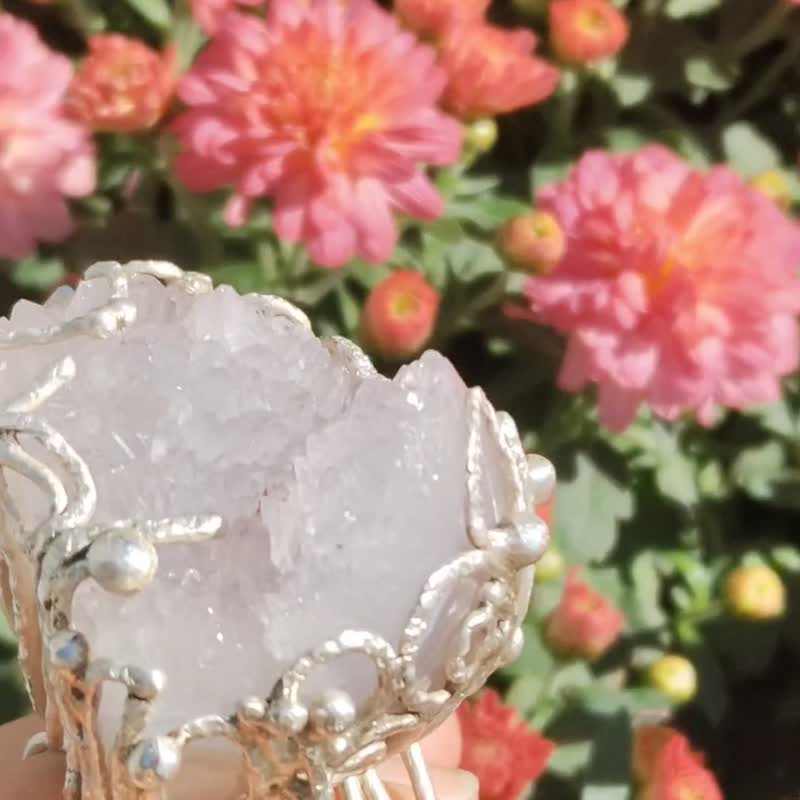 藍紋瑪瑙手工銀戒 純銀戒指~ ** 旦 **~ Druzy Agate Silver Ring - 戒指 - 純銀 