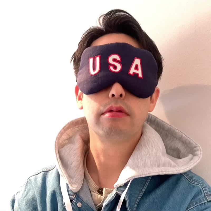 日本眼罩 USA |可調整長度 | 有附收納袋 | 旅行 | 生日 - 眼罩 - 棉．麻 藍色