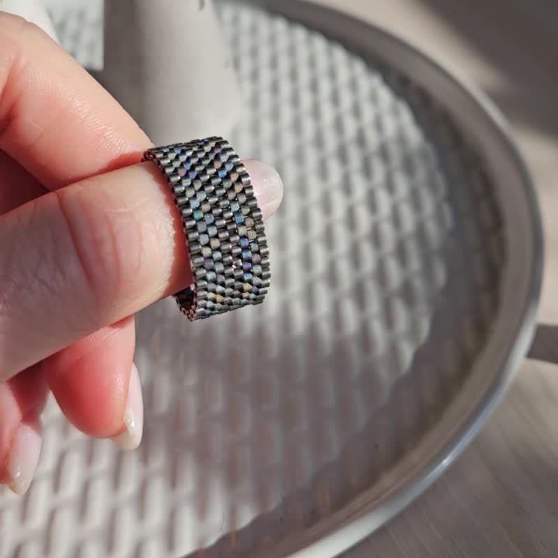 Handmade Beaded Jewelry Ring made of Japanese bead Geometric design Stone effect - General Rings - Glass Silver